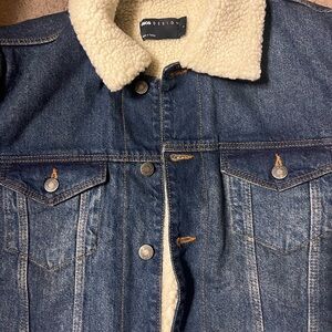 ASOS Design Denim Vest with Cream Sherpa Lining